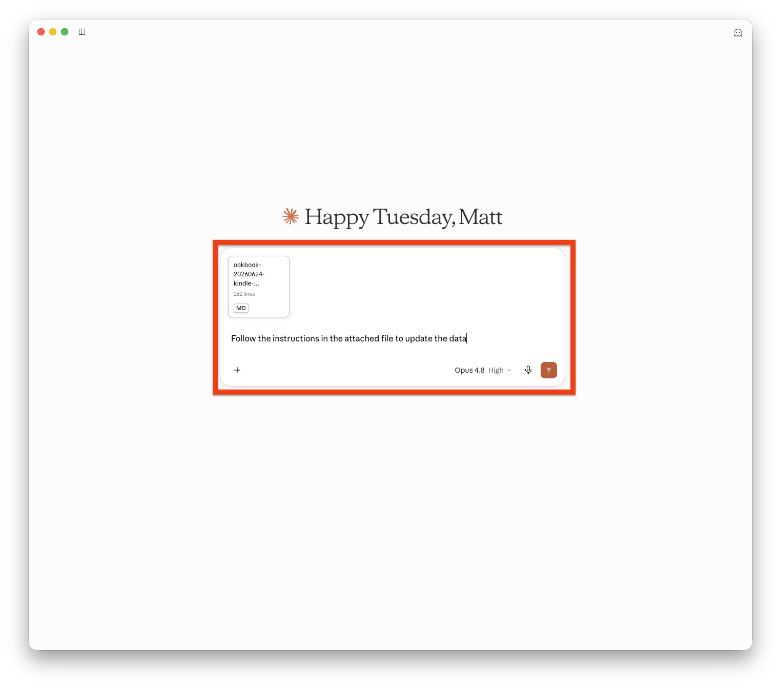Screenshot of the Claude app showing the upload prompt