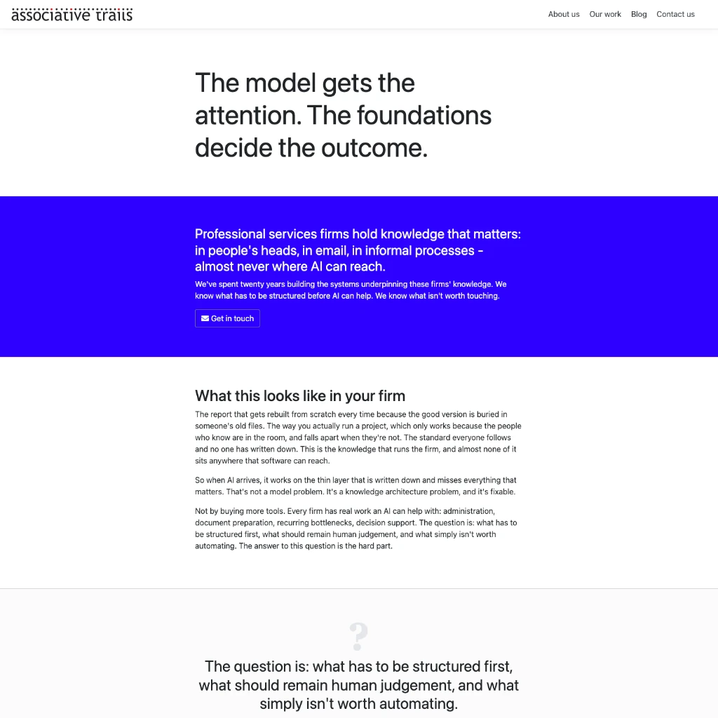 A screenshot of the old Associative Trails homepage