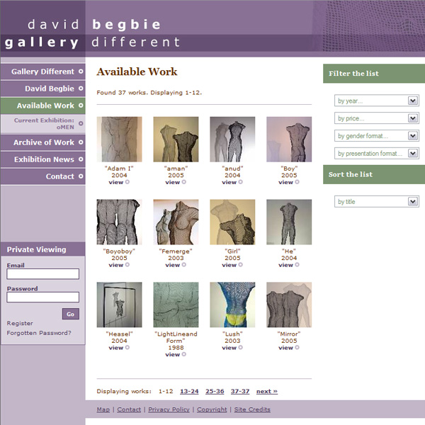 Bespoke gallery website